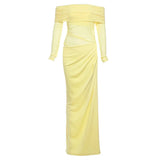 Fongt 2025 New Women's Temperament Sexy Shoulder Mesh Perspective Long Dress Dress Woman