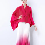 Fongt Gradient Suit Women's Autumn And Winter Loose Strap To Close Waist Pressure Folding Top + High Waist 100 Folded Skirt