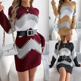 Fongt Shooting 2025 Autumn And Winter Casual Coloring Lantern Sleeve Sweater Dress Women's Clothing