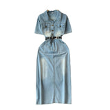 Fongt Hong Kong Style Denim Dress Woman 2025 Summer New High-End Temperament To Show Thin Long Dress