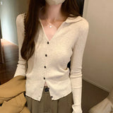 Color Polo Neckline Knitted Sweater Women's New Autumn Sweater Slim And Slim Long-Sleeved Cardigan-Outfit