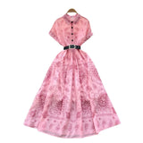 Fongt Belt Dress 2025 Summer To Collect Thin Temperament French Retro Short-Sleeved Print Dress