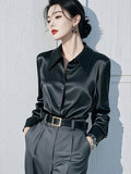 Fongt Light Luxury Beautiful Black Collared Long-Sleeved Shirt Women Spring And Autumn Commuting Professional Shirt