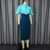 Fongt Retro Half-Necked Collared Lotus Leaf Sleeve Dress High-Rise Elegant Party Dress Dress Dress Dress
