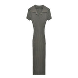Fongt Women's Clothing 2025 Autumn And Winter New Fashion Temperament Collar Ribs Knitted Dress