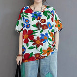 Blouse ZANZEA Women Vintage Printed Tops Casual O Neck Short Sleeve Shirt Female Loose Tunic Blusas