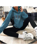 Ladies Letter Print Warm Long Sleeve Sweatshirt-Outfit