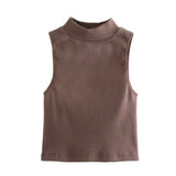 Knit Sweater Vest Women High Neck Sleeveless Casual Fashion Chic Lady Fitted Cropped Sweaters Pullovers Tops