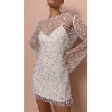 Fongt Explosion Of Women's Beads Perspective Mesh Two Sets Of Sling Dress