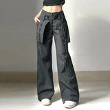 New Spring Women's Wear High Waist Design Feeling Cross Ribbon Fashion Street Style Leisure Woven Trousers-Outfit