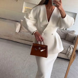 Fongt Women's Fashion Fashion Solid Color Button Bubble Sleeve Skirt Dress Set In Autumn 2025