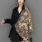 Printed Asymmetrical Blouse Patchwork Female Clothing Stylish Single-breasted Spring Autumn New V-Neck Casual Loose Shirt-Outfit