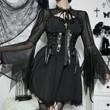 Vertical Collar Lace Splicing Strap Burnt Cuff Blouse Dark Wind Short Style Perspective Blouse Girl-Outfit
