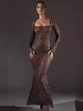 Gorgeous Party Fishtail Dress Autumn New Sexy Long-Sleeved Hot Diamond
