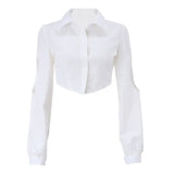 Fongt Spring New Women's Fashion Sexy Crop Sweet And Fresh Polo Collar Long Sleeve