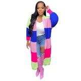 Fongt New Women's Casual Contrast Color Cardigan Handmade Knitted Coat-Outfit