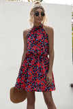 New Summer Floral Sleeveless Dresses Women Off Shoulder Sexy Elegant Red Mini Dress Plus Size Beach Casual Boho Short