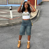 Fongt Women's Casual Jeans Summer Retro Water Wash Straight Denim Shorts