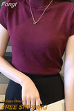 Turtleneck Summer Short Sleeve Korean Style Sweater Knitted Pullover Women Sweaters Basic Thin Tops Pull Femme Jumper