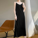 Fongt Acetate Silk Sling Dress Women Summer Loose Inside The Long Dress French Design Fairy Set Of Blind