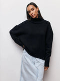 Women Solid Color Sweater Autumn Winter Casual Turtleneck Collar Knitted Pullovers 2023 Female Loose Thick Warm Basic
