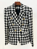 STREET Newest 2023 Fall Winter Designer Jacket Women's Slim Fitting Lion Buttons Double Breasted Houndstooth Tweed