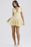 Fongt French Sweet Mashed Flower Bubble Sleeve Dress Summer Ballet Dopamine Wearing Waist Babes A Skirt