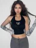 Grunge Fairycore Crop Top Women Short Sleeve Patchwork TShirt And Arm Gloves Female Streetwear Tie Dye Tee Goth Clothes-Outfit