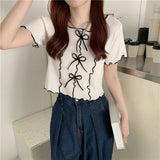Bow Bow Short-Sleeved T-Shirt 2025 Summer New Hundred Korean Version In Short Small Man With