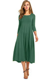 Fongt Women's Clothing 2025 Spring New Dress Fashion Casual Fold Seven-Sleeve Solid Dress