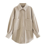 2021 New Autumn Winter Fashion Woolen Coat Women Loose Shirt Coat Casual Solid Ladies Coat Solid Lapel