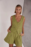 Fongt Spring / Summer 2024 Casual Fashion Single Breasted Vest V-Neck Shorts Suit Women 88221-Outfit