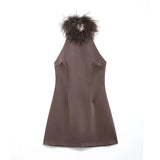 Fongt Homemade New Women's Clothing Fashion Feather Hanging Neck Dress 4772209