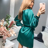 Fongt Dingy Mid-Rise Long-Sleeved Collar Dress Temperament Commuting Short Dress Solid Color Women's
