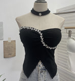 Fongt Hanging Neck Small Sling With Drill With Chest Pad Irregular Wearing Sleeveless Knitting Top 9211