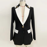 STREET Newest 2022 Baroque Designer Blazer Women's Lion Buttons Single Button Color Block Stylish Blazer