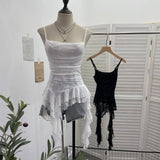 Fongt Irregular Lace Splicing Hem With Lotus Slings With Lotus Slings Waist Yarn Top 8020