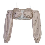 shoulder Puff Long Sleeve Polka Dot Crop Short