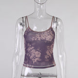 Fongt Women's Purple Print Design Sense Inside And Outside With Sexy Sling Mesh Gauze Breathable