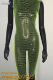 Rhinestones See Through Mini Dress Sexy Sleeveless Fishnet Hollow Out Dresses Women Summer Beach Sexy Cover