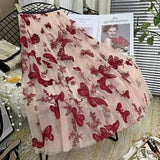 Fashion Butterfly Embroidery Mesh Skirt 2023 Summer New Office Lady Commute All-match Elastic Waist A-Line Midi Skirts-Outfit