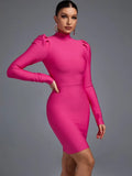 Dress 2023 New Women's Pink Bodycon Dress Elegant Sexy Long Sleeve Evening Club Party Dress High Quality Summer