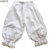 Style Sweet Cotton Lolita Pants Women's Kawaii Bow Lace Patchwork Loose Leggings Girls Cute Elastic Waist Pantaloons-Outfit