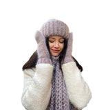 Fongt Warm Knit Hat Scarf Gloves Three-Piece Female Hair Wool Hat-Outfit
