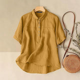 2022 Oversized Women Short Sleeve Tops Summer Lapel Neck Blouse Solid Female Loose Casual Buttons Blusas Mujer Work