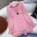 Lady Single-breasted Loose Blouse Spring Autumn Commute Turn-down Collar Women's Clothing Korean Stylish Irregular Shirt-Outfit