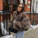 Fongt 2025 Women's Fur Temperament Elegant Warm Artificial Fur Brown Casual Coat Real Shot