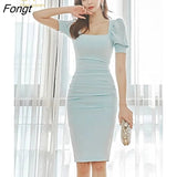 Han Queen Elegant Summer Office Dress Women Korean Slim High Waist Sheath Pencil Dresses Simple Sseries Party Bodycon
