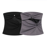 Fongt Design Metal Decoration Folded Breast 2025 Summer Sexy Shoulder Repair Short-Term Waistcoat Woman