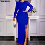 Black Bodycon Long Sleeve Maxi Dress African Dresses for Women 2022 African Clothes Dashiki Sexy Split Gown Robe Africaine
